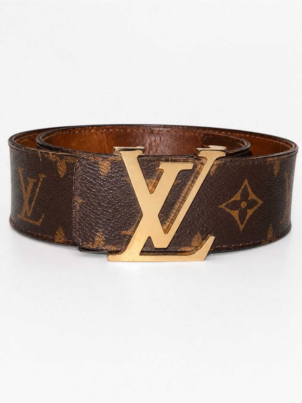 Louis Vuitton Monogram LV Belt Size 85/34 Brown Canvas Leather
